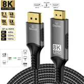 3FT/6FT/10FT DisplayPort to HDMI-Compatible Cable DP1.4 to HDMI 2.1 Converter 8K@60Hz 4K@120Hz HDR For Desktop Laptop PC TV Monitor Projector