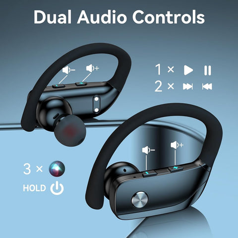 Ear Buds Wireless Earbuds Bluetooth Headphones with 80H Playtime LED Display Case, Over-Ear Hook with Mic, Stereo Sound, Easy Button Controls, Sports Earphones for Running Workout Gym