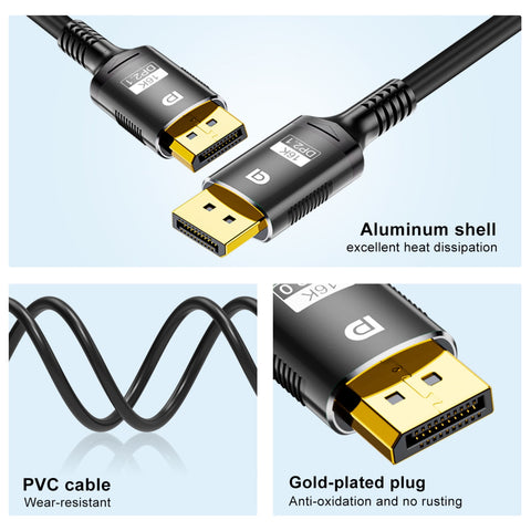 16K DP 2.1 8K@120Hz 4K@240Hz 80Gbps 1080P HDR Video Audio Displayport Cable Display Port for Laptop TV Xbox Projector Gaming Monitor