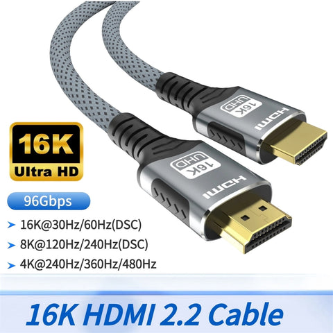 16K HDMI 2.2 Cable 96Gbps 8K@120Hz 4K@240Hz 2K@360Hz Supports HDMI 2.1  eARC HDR10+ for PS5/PS6 Laptop Gaming/Home Theater 3.3FT/6.6FT/10FT