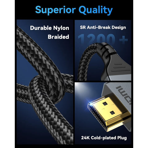 16K 8K HDMI Cable 96Gbps 3.3FT/6.6FT/10 FT Ultra High Speed HDMI 2.2 Cable 16K@60Hz 8K@120Hz 4K@480Hz HDCP 2.2&2.3, Dynamic HDR, eARC,DTS:X, Compatible with Roku TV/HDTV/PS5/Blu-ray/Projector