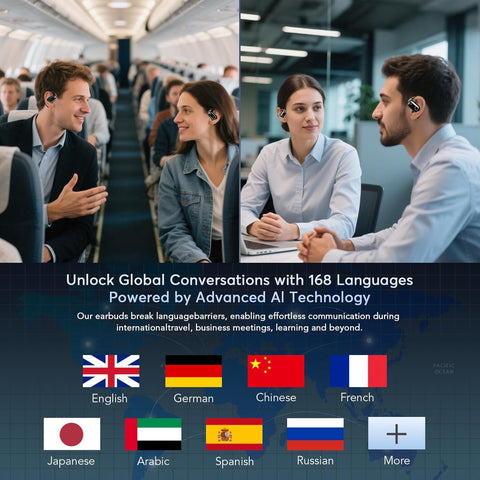 168 Languages AI Translation Earbuds, Bluetooth 5.4 Headphones Translator, 4-in-1 Smart Mode Touch Screen Real-Time Earphones Fit iOS and Android Ideal for Travel Business and Learning
