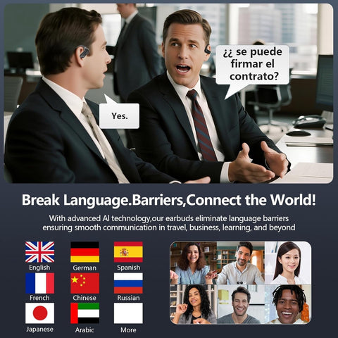 AI Translation Earbuds Real Time,182 Language Translator Earbuds,5-in-1 Open Ear Translator Device,Audifonos Traductores Inglés Español,Translating Headphones for Travel Learning with Charging Case