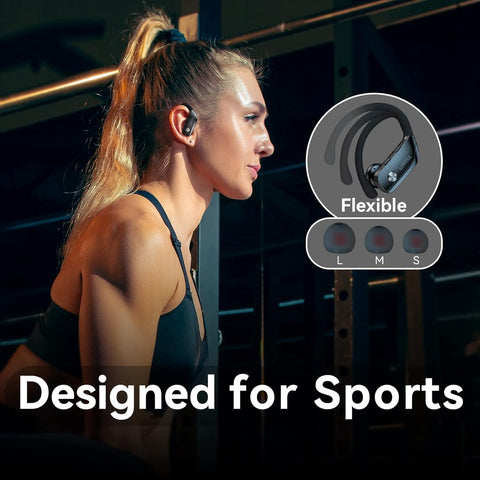 Ear Buds Wireless Earbuds Bluetooth Headphones with 80H Playtime LED Display Case, Over-Ear Hook with Mic, Stereo Sound, Easy Button Controls, Sports Earphones for Running Workout Gym