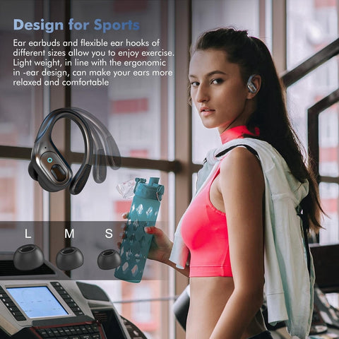 Wireless Earbuds Bluetooth Headphones 80hrs Playback Ear Buds IPX7 Waterproof Power Display Noise Canceling Mic Over-Ear Stereo Bass Earphones with Earhooks for Sports/Workout/Running