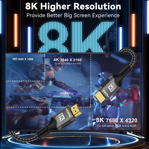 8K HDMI 2.1 Cable 8K@60Hz 48Gbps EARC ARC HDCP Ultra High Speed HDR For RTX Video Cable PC Laptop Projector HD TV PS5