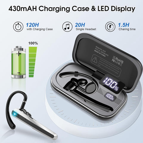 Bluetooth 5.4 Wireless Earbuds with ENC Headphones Noise Canceling Mic 120Hrs Talk Single-Ear Bluetooth Earpiece, LED Display, IP7 Waterproof Hand-Free Earphones for Android iOS Workout Gym Sports