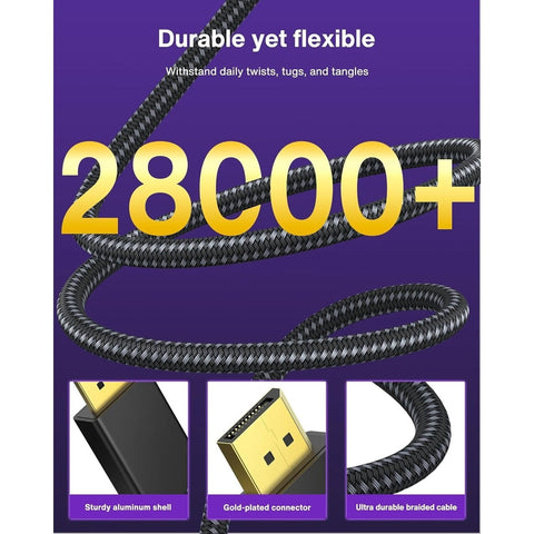 8K DisplayPort Cable 1.4 VESA Certified DP Cord (8K@60Hz, 4K@144Hz, 2K@240Hz), 32.4Gbps Display Port Cable for Gaming Monitor, Graphic, PC, HDR/HDCP 2.2/FreeSync/G-Sync Braided 3.3FT 6.6FT 10FT 16FT