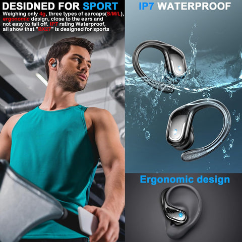 Wireless Earbud 75Hrs Bluetooth 5.3 Headphones IP7 Waterproof for Sport Running Wireless Earphones with ENC Noise Cancelling Mics Deep Bass Over Ear bud with Earhooks for Android iOS Workout Gym