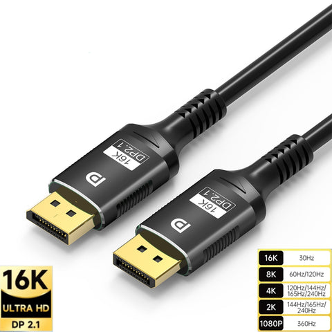 16K DP 2.1 8K@120Hz 4K@240Hz 80Gbps 1080P HDR Video Audio Displayport Cable Display Port for Laptop TV Xbox Projector Gaming Monitor
