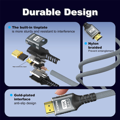 16K HDMI 2.2 Cable 96Gbps 8K@120Hz 4K@240Hz 2K@360Hz Supports HDMI 2.1  eARC HDR10+ for PS5/PS6 Laptop Gaming/Home Theater 3.3FT/6.6FT/10FT