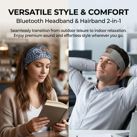 2-Pack Bluetooth 5.4 Sleep Headband,Ultra Thin Stereo Speaker Wireless Sleep Headphones,Soft Comfort Headband Earphones for Side Sleepers,Insomnia,Yoga,Running,Travel,Daily Relaxation Gift(Grey+Blue)