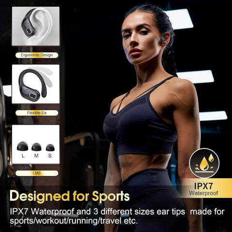 Wireless Earbuds 75hrs Bluetooth 5.4 Headphone Sport, 2026 Bluetooth Earbuds Stereo Deep Bass Over Ear Bud with Earhooks, ENC Noise Cancelling Mic IPX7 Waterproof Earphone for Gym/Running/Workout