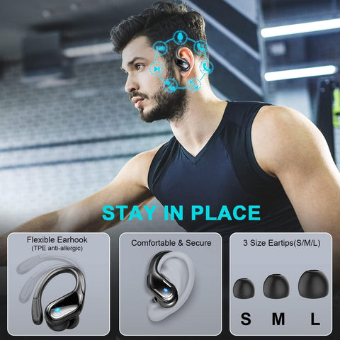 Wireless Earbuds, 2026 Bluetooth 5.4 Headphones Sport, 75Hrs HiFi Stereo Deep Bass Over-Ear buds with ENC Noise Cancelling Mic, IP7 Waterproof & LED Display Earphones Earhooks for Workout/Running