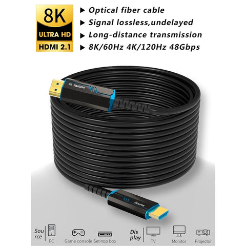 8K 60Hz HDMI 2.1 Fiber Optical Cable 4K 120Hz 2.0 Ultra High Speed 48Gbps HDR eARC 3D HDCP 3FT/6.6FT/10FT/16FT Compatible With TV,PC,Monitor,Projector RTX 3080/3090, Xbox Series X, PS5 etc