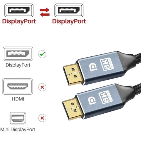 8K 60Hz 4K 144Hz DisplayPort Cable DP 1.4 Display Port Displayport Cable Compatible With PC Laptops TV Projector Audio Video Cables