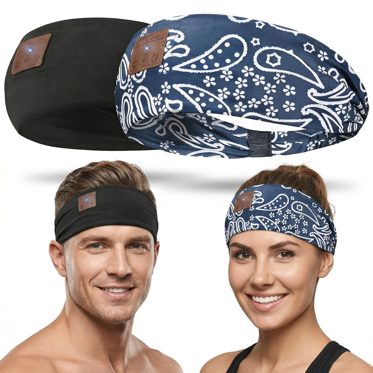 2-Pack Bluetooth 5.4 Sleep Headband,Ultra Thin Stereo Speaker Wireless Sleep Headphones,Soft Comfort Headband Earphones for Side Sleepers,Insomnia,Yoga,Running,Travel,Daily Relaxation Gift(Grey+Blue)