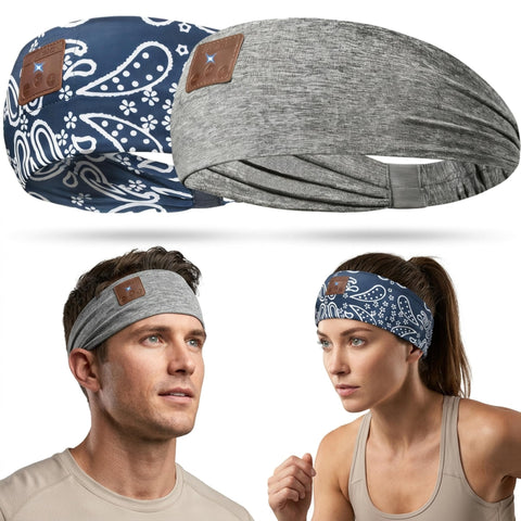 2-Pack Bluetooth 5.4 Sleep Headband,Ultra Thin Stereo Speaker Wireless Sleep Headphones,Soft Comfort Headband Earphones for Side Sleepers,Insomnia,Yoga,Running,Travel,Daily Relaxation Gift(Grey+Blue)