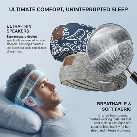 2-Pack Bluetooth 5.4 Sleep Headband,Ultra Thin Stereo Speaker Wireless Sleep Headphones,Soft Comfort Headband Earphones for Side Sleepers,Insomnia,Yoga,Running,Travel,Daily Relaxation Gift(Grey+Blue)