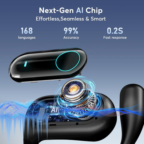 168 Languages AI Translation Earbuds, Bluetooth 5.4 Headphones Translator, 4-in-1 Smart Mode Touch Screen Real-Time Earphones Fit iOS and Android Ideal for Travel Business and Learning