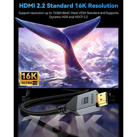16K 8K HDMI Cable 96Gbps 3.3FT/6.6FT/10 FT Ultra High Speed HDMI 2.2 Cable 16K@60Hz 8K@120Hz 4K@480Hz HDCP 2.2&2.3, Dynamic HDR, eARC,DTS:X, Compatible with Roku TV/HDTV/PS5/Blu-ray/Projector