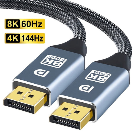 8K 60Hz 4K 144Hz DisplayPort Cable DP 1.4 Display Port Displayport Cable Compatible With PC Laptops TV Projector Audio Video Cables