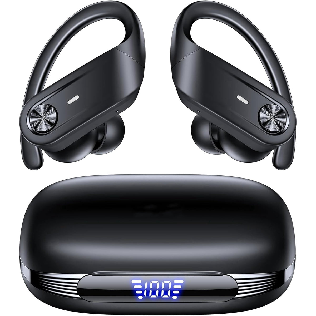 Bluetooth 5.4 Headphones Wireless Earbuds 80Hrs Playtime IPX7 Waterproof Digital Display Sport Ear Buds with Earhook Mic in-Ear Earphones Stereo Sound Earbud for Workout Running Exercise Gym