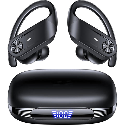 Bluetooth 5.4 Headphones Wireless Earbuds 80Hrs Playtime IPX7 Waterproof Digital Display Sport Ear Buds with Earhook Mic in-Ear Earphones Stereo Sound Earbud for Workout Running Exercise Gym