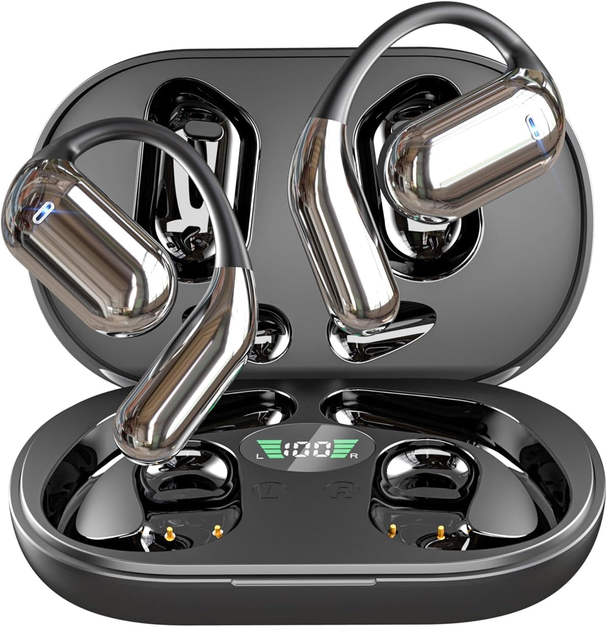 Earhook Bluetooth 5.4 Headphones Wireless Earbuds Sport Over Earphones Built-in Mic with Ear Hooks 50H Playtime Ear Buds LED Display Charging Case Waterproof Design for Running Fitness