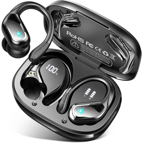 Wireless Earbud 75Hrs Bluetooth 5.3 Headphones IP7 Waterproof for Sport Running Wireless Earphones with ENC Noise Cancelling Mics Deep Bass Over Ear bud with Earhooks for Android iOS Workout Gym