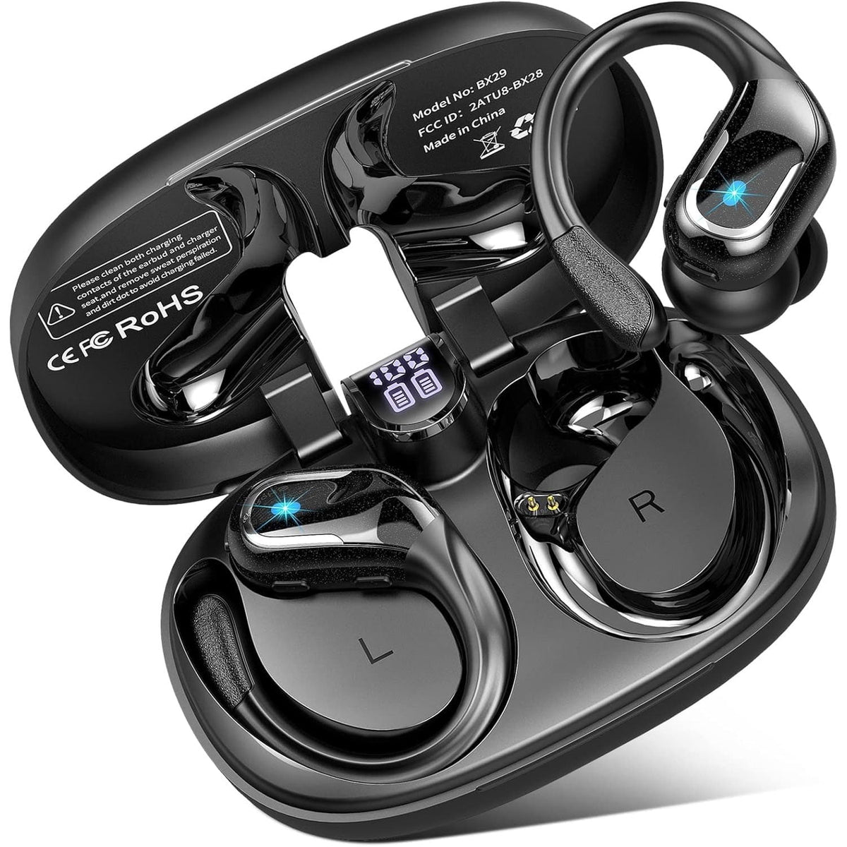 Wireless Earbuds, 2026 Bluetooth 5.4 Headphones Sport, 75Hrs HiFi Stereo Deep Bass Over-Ear buds with ENC Noise Cancelling Mic, IP7 Waterproof & LED Display Earphones Earhooks for Workout/Running