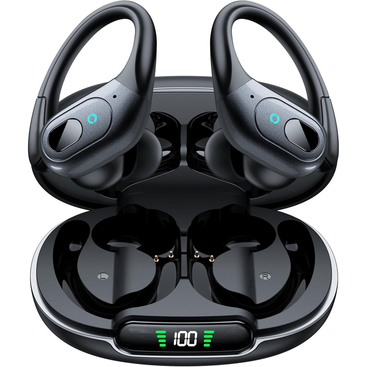 Active Noise Cancelling Earbuds Wireless Bluetooth 5.4 Headphones Ear Buds 90Hrs Playback Stereo Bass Earphones with Mic Over-Ear Hooks Headphones IPX7 Waterproof Headset for Work Sports Running Gym