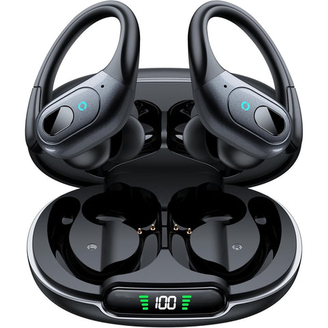 Active Noise Cancelling Earbuds Wireless Bluetooth 5.4 Headphones Ear Buds 90Hrs Playback Stereo Bass Earphones with Mic Over-Ear Hooks Headphones IPX7 Waterproof Headset for Work Sports Running Gym