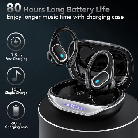 Wireless Earbuds Bluetooth 5.4 Headphones 80Hrs Playtime Ear Buds IPX7 Waterproof Sports Earphones Wireless Charging Case Over-Ear Earhooks Headest