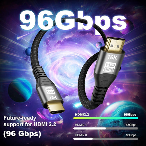 Jumaocun 16K HDMI 2.2 Cable 96 Gbps Ultra High Speed HDMI Braided cord 16K@60Hz 8K@120Hz 4K@240Hz HDCP 2.2&2.3 HDR10 Dolby Compatible with PS5 PlayStatio5 TV PC Monitor Xbox Series