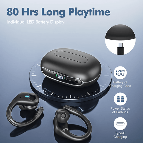Wireless Earbuds 75Hrs Bluetooth 5.4 Headphones IP7 Waterproof for Sport, Running Wireless Earphones with ENC Noise Cancelling Mics, Deep Bass Over Ear bud with Earhooks for Android iOS, Workout, Gym