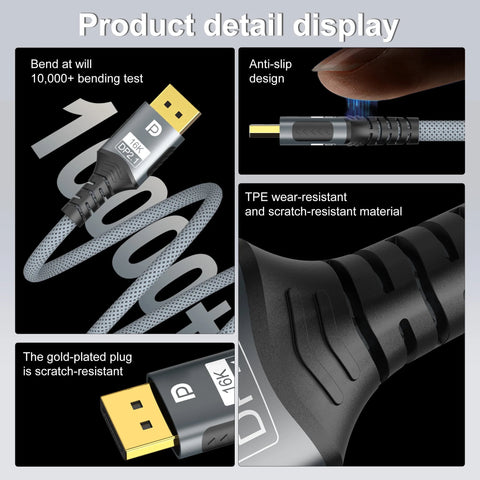 DisplayPort Cable 2.1[Vesa Certified],[8K@240Hz,4K@540Hz 360Hz 240Hz] DP 2.1 Cable 16K, DP80 HDR DSC Display Port Cord Compatible With FreeSync Gaming Monitor 5090 7900XTX S1334