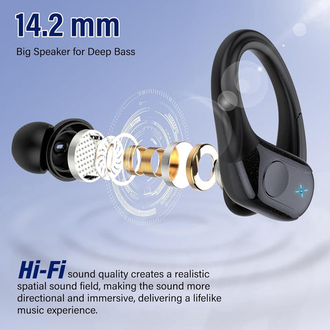 Wireless Earbuds Bluetooth 5.4 Headphones 75H Playtime Stereo Deep Bass Sports Ear Buds with Earhooks, LED Display Bluetooth Earbuds with 4 ENC Mic IP7 Waterproof Earphone for Workout/Running