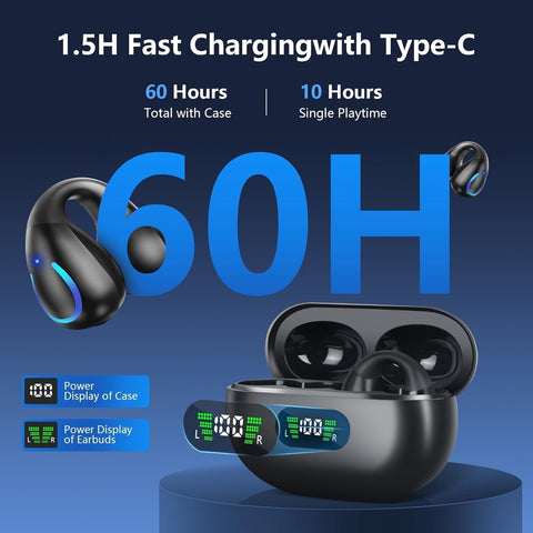 AI Translation Earbuds Real Time 144 Languages Clip On Earphones Translator Headphones Audifonos Traductores Inglés Español Bluetooth 60H Playtime Headphones for Travel Business Meeting Learning
