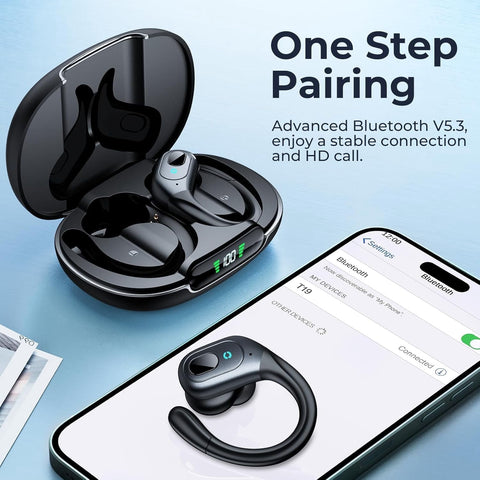 Active Noise Cancelling Earbuds Wireless Bluetooth 5.4 Headphones Ear Buds 90Hrs Playback Stereo Bass Earphones with Mic Over-Ear Hooks Headphones IPX7 Waterproof Headset for Work Sports Running Gym