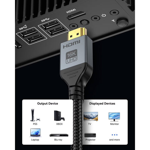 16K 8K HDMI Cable 96Gbps 3.3FT/6.6FT/10 FT Ultra High Speed HDMI 2.2 Cable 16K@60Hz 8K@120Hz 4K@480Hz HDCP 2.2&2.3, Dynamic HDR, eARC,DTS:X, Compatible with Roku TV/HDTV/PS5/Blu-ray/Projector