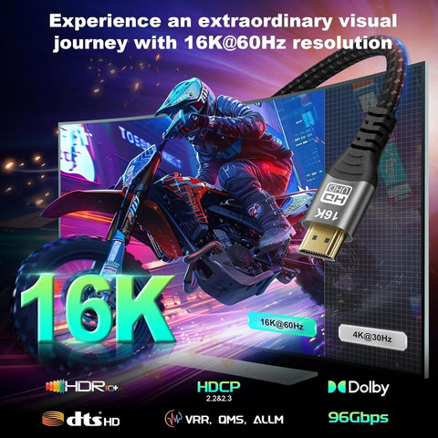 Jumaocun 16K HDMI 2.2 Cable 96 Gbps Ultra High Speed HDMI Braided cord 16K@60Hz 8K@120Hz 4K@240Hz HDCP 2.2&2.3 HDR10 Dolby Compatible with PS5 PlayStatio5 TV PC Monitor Xbox Series