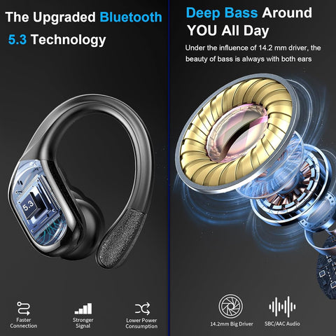 Wireless Earbud 75Hrs Bluetooth 5.3 Headphones IP7 Waterproof for Sport Running Wireless Earphones with ENC Noise Cancelling Mics Deep Bass Over Ear bud with Earhooks for Android iOS Workout Gym