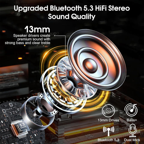 Bluetooth 5.4 Wireless Earbuds with ENC Headphones Noise Canceling Mic 120Hrs Talk Single-Ear Bluetooth Earpiece, LED Display, IP7 Waterproof Hand-Free Earphones for Android iOS Workout Gym Sports