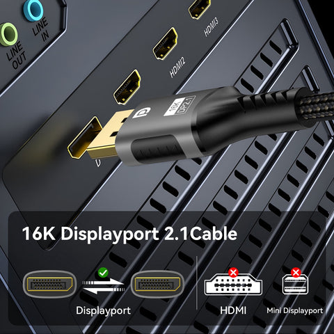 DisplayPort Cable 2.1[Vesa Certified],[8K@240Hz,4K@540Hz 360Hz 240Hz] DP 2.1 Cable 16K, DP80 HDR DSC Display Port Cord Compatible With FreeSync Gaming Monitor 5090 7900XTX S1334