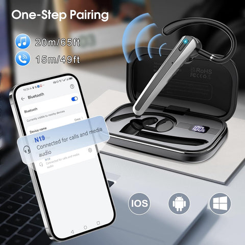 Bluetooth 5.4 Wireless Earbuds with ENC Headphones Noise Canceling Mic 120Hrs Talk Single-Ear Bluetooth Earpiece, LED Display, IP7 Waterproof Hand-Free Earphones for Android iOS Workout Gym Sports