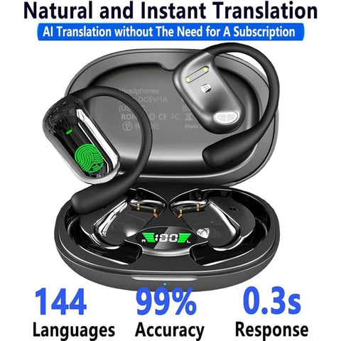 Ai Translation Earbuds Real Time Translator Headphones Audifonos Traductores Inglés Español, Open Ear Translating Wireless Earphones Perfect for Travel Business & Language Learning